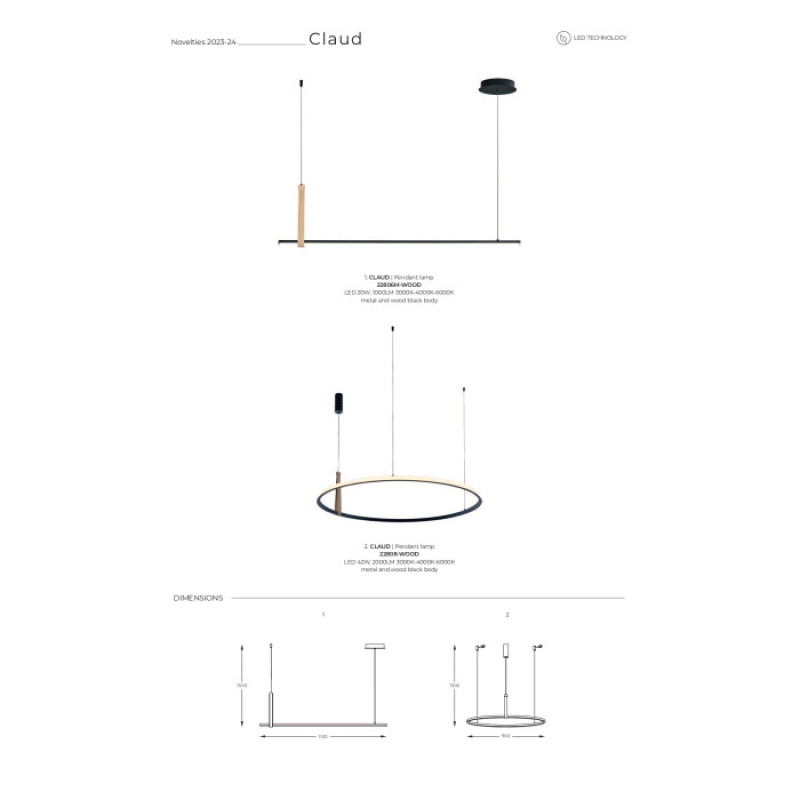 Люстра LED CLAUD 22806M-WOOD Zuma Line чорний, золотий