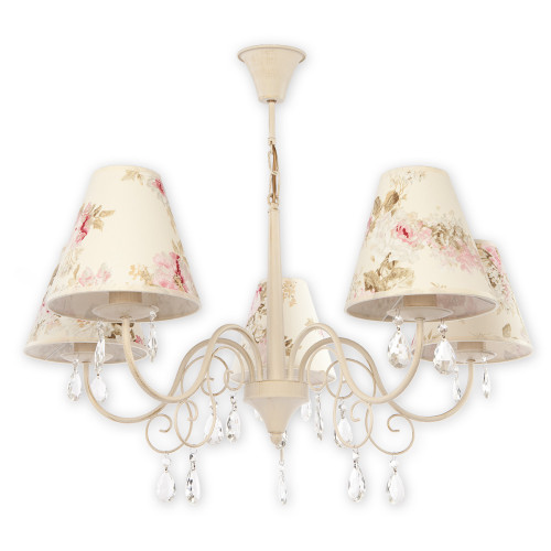 Люстра Lemir Lighting O1965 AB KW Velio Abażur antyczna biel + kwiaty E27 5x60W IP20