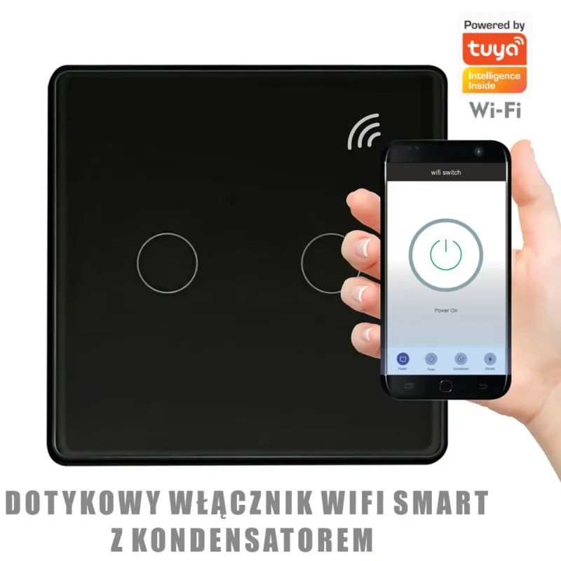 Подвійний сенсорний вимикач Sanico Goldlux Wi-Fi SMART чорного кольору з конденсатором TUYAsmart IP20 – 319067